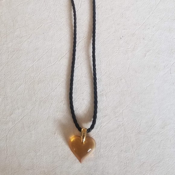 Lalique Amber Crystal Heart Necklace - Picture 3 of 12